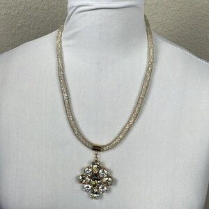 Crystal Filigree Brooch Pendant Necklace Sparkle Flower